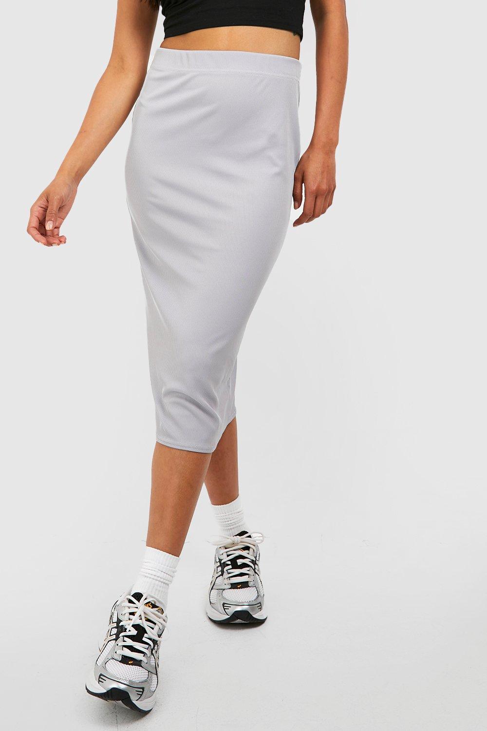 Rib Bodycon Midi Skirt | boohoo IL